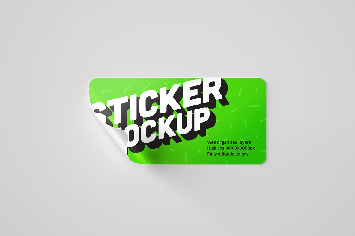 Image of glossy sticker in green color rectangular shape.