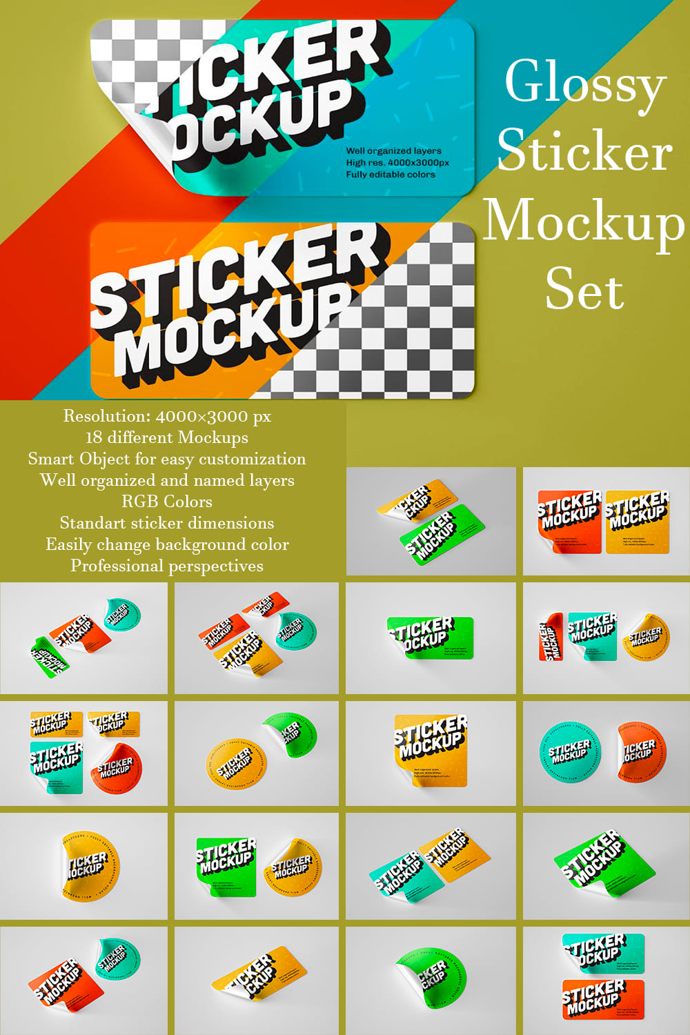Set of images of adorable glossy stickers.