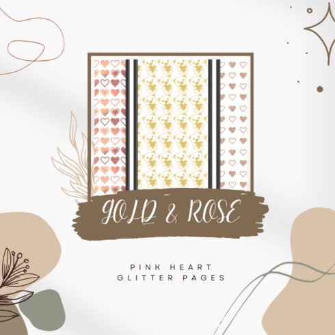 16 GOLD & ROSE PINK HEART GLITTER PAGES.