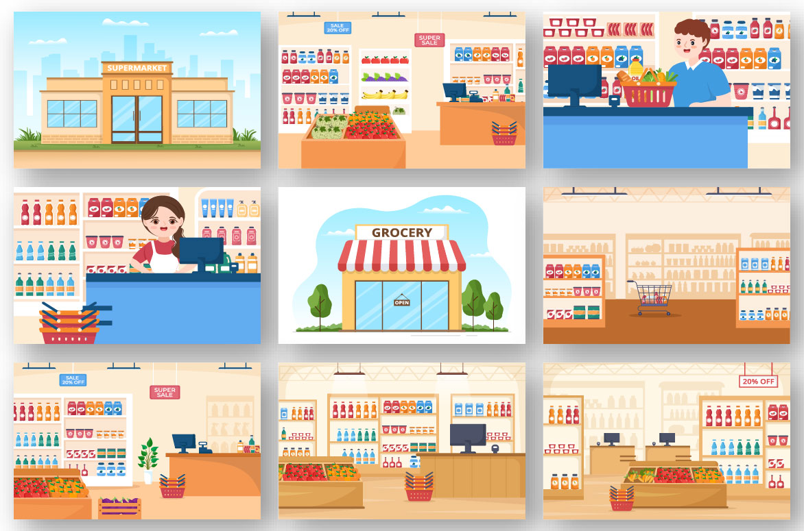 Grocery Store or Supermarket Illustration preview image.