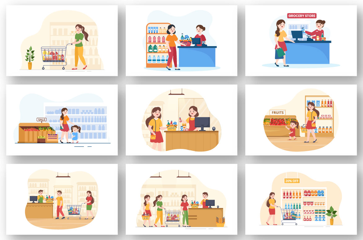 Online Grocery Store or Supermarket Illustration preview image.