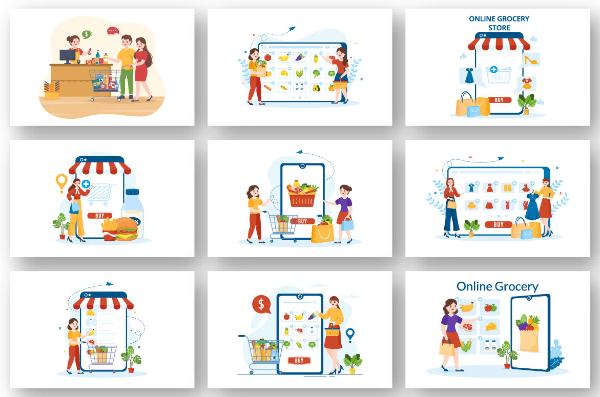 Grocery Shop or Supermarket Design Illustration preview image.