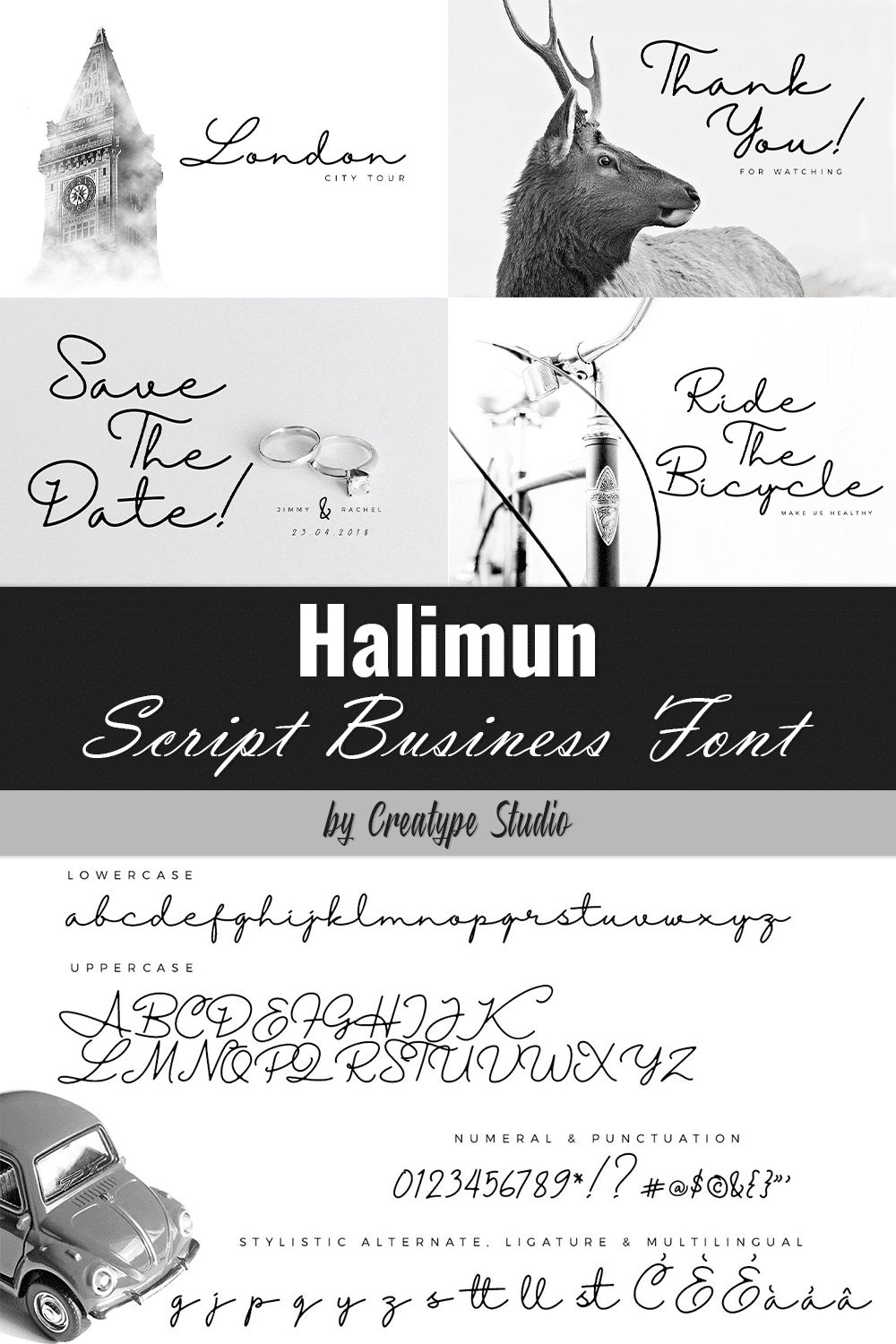 A collage of examples of the use of the Halimun font.
