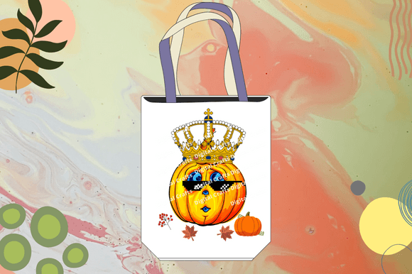 Picture of white bag with gorgeous king pumpkin print.