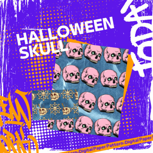 12 Halloween Skull Digital Paper Pattern.