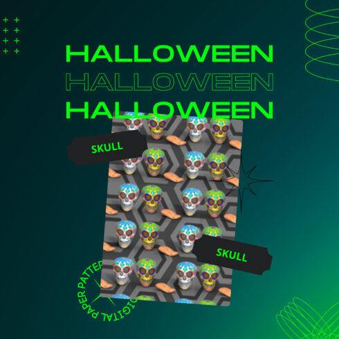 12 Halloween Skull Digital Paper Pattern.