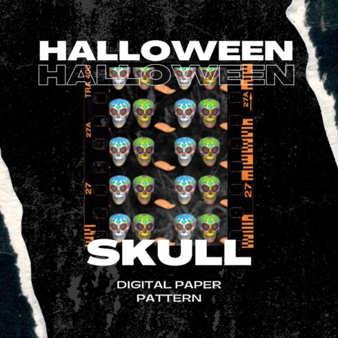 12 Halloween Skull Digital Paper Pattern.