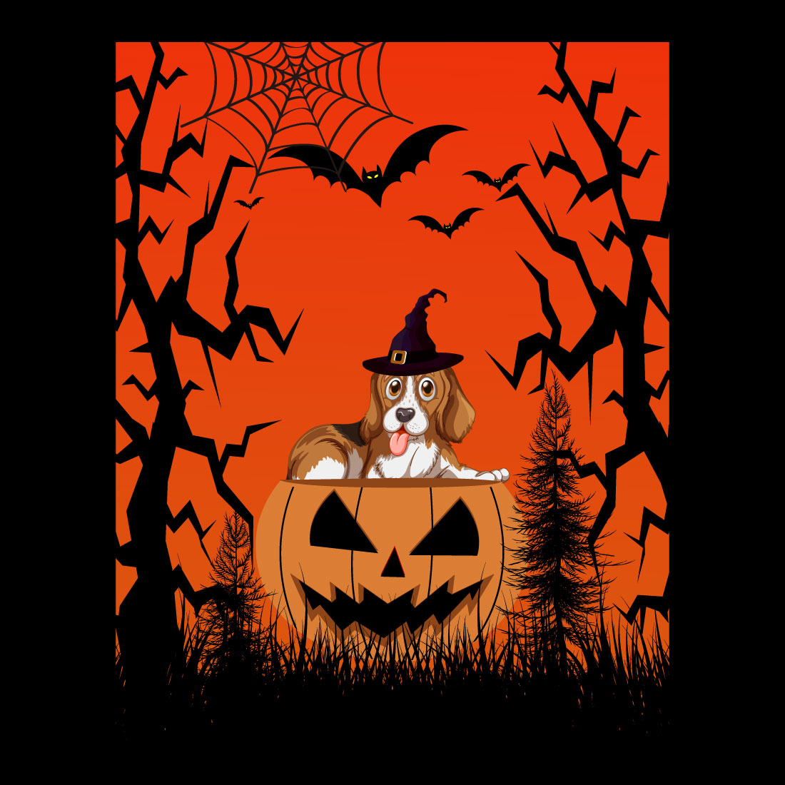 Pumpkin and dog preview image from 04 Halloween T-Shirt Design Bundle.