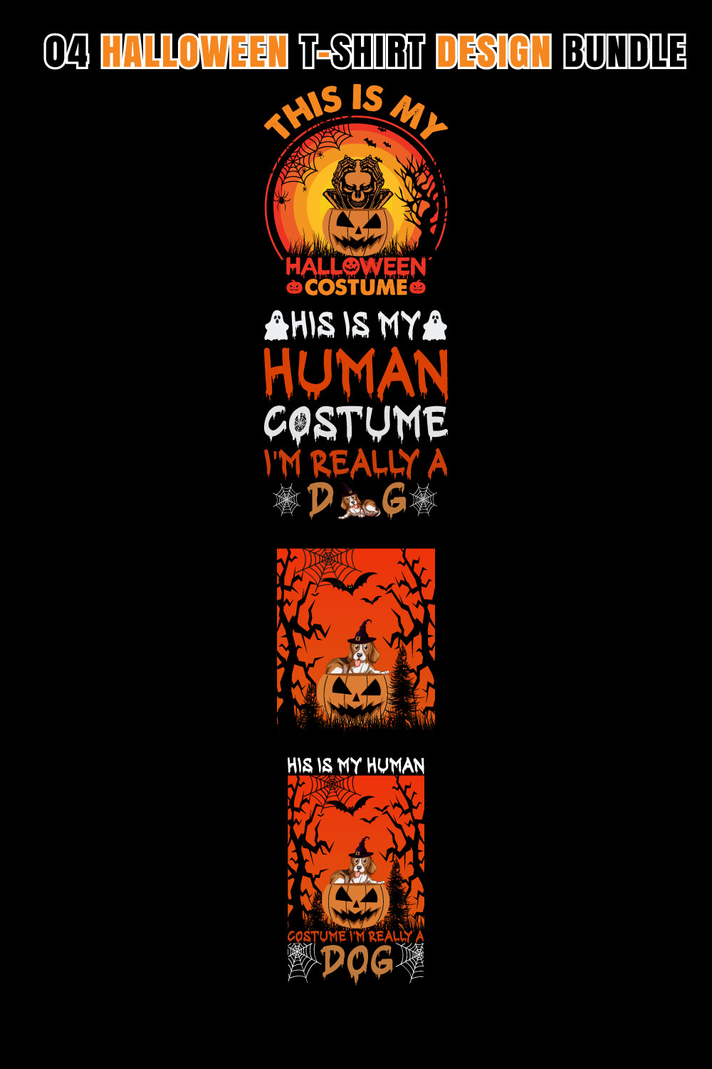 04 Halloween T-Shirt Design Bundle Pinterest Collage image.