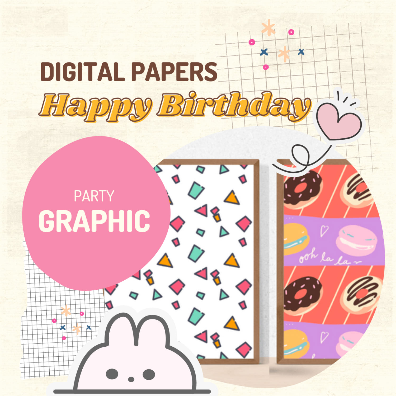 Happy Birthday Digital Papers, Party JPG.