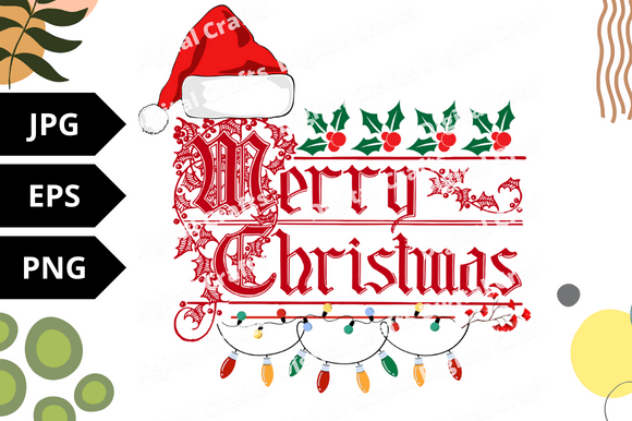 Adorable image with "Merry Christmas" lettering and Christmas accessories.