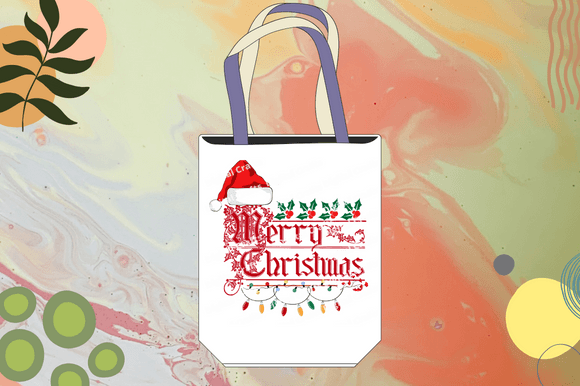 Image of a white bag with a wonderful "Merry Christmas" lettering and Christmas accessories.
