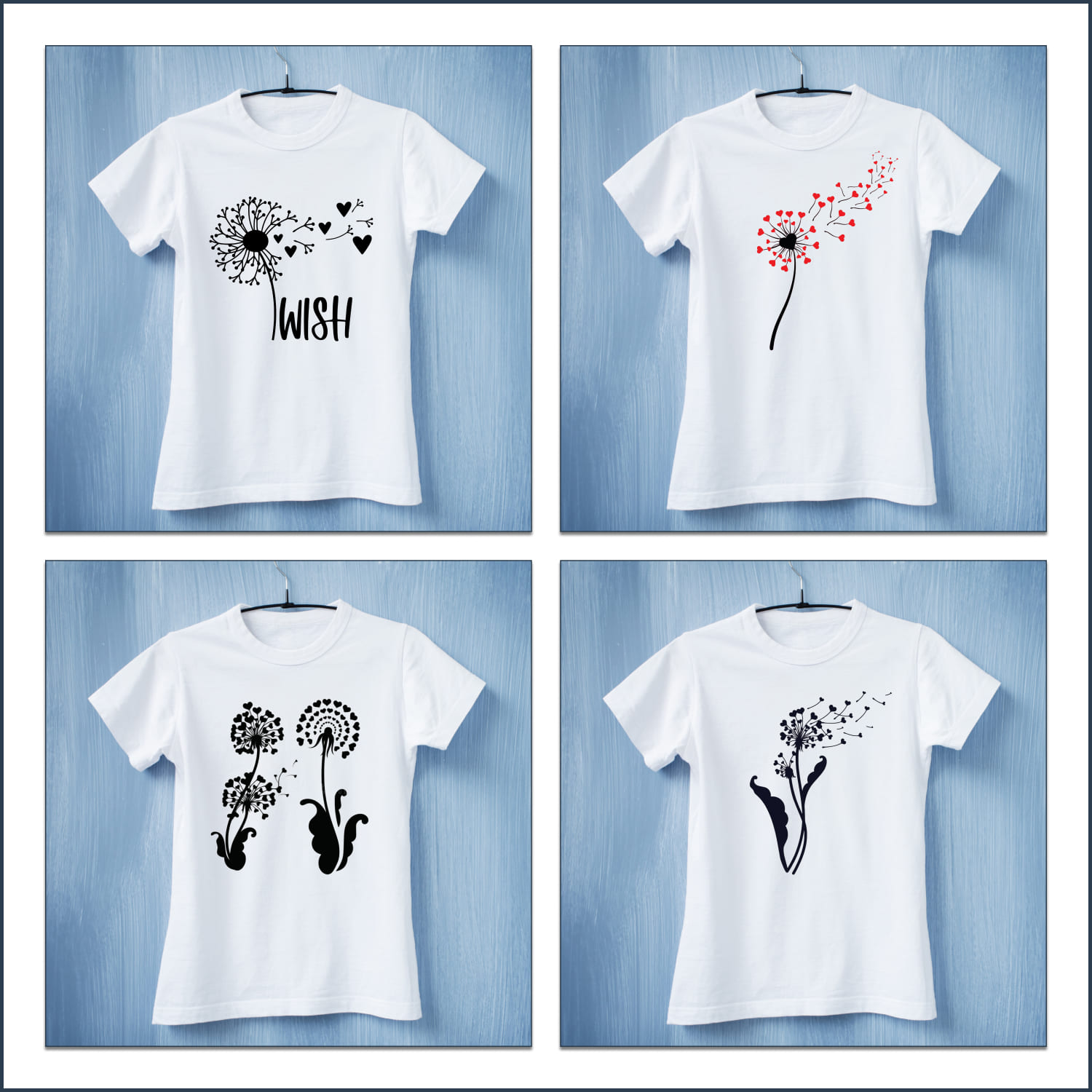 Heart Dandelion T-shirt Designs Bundle Cover.