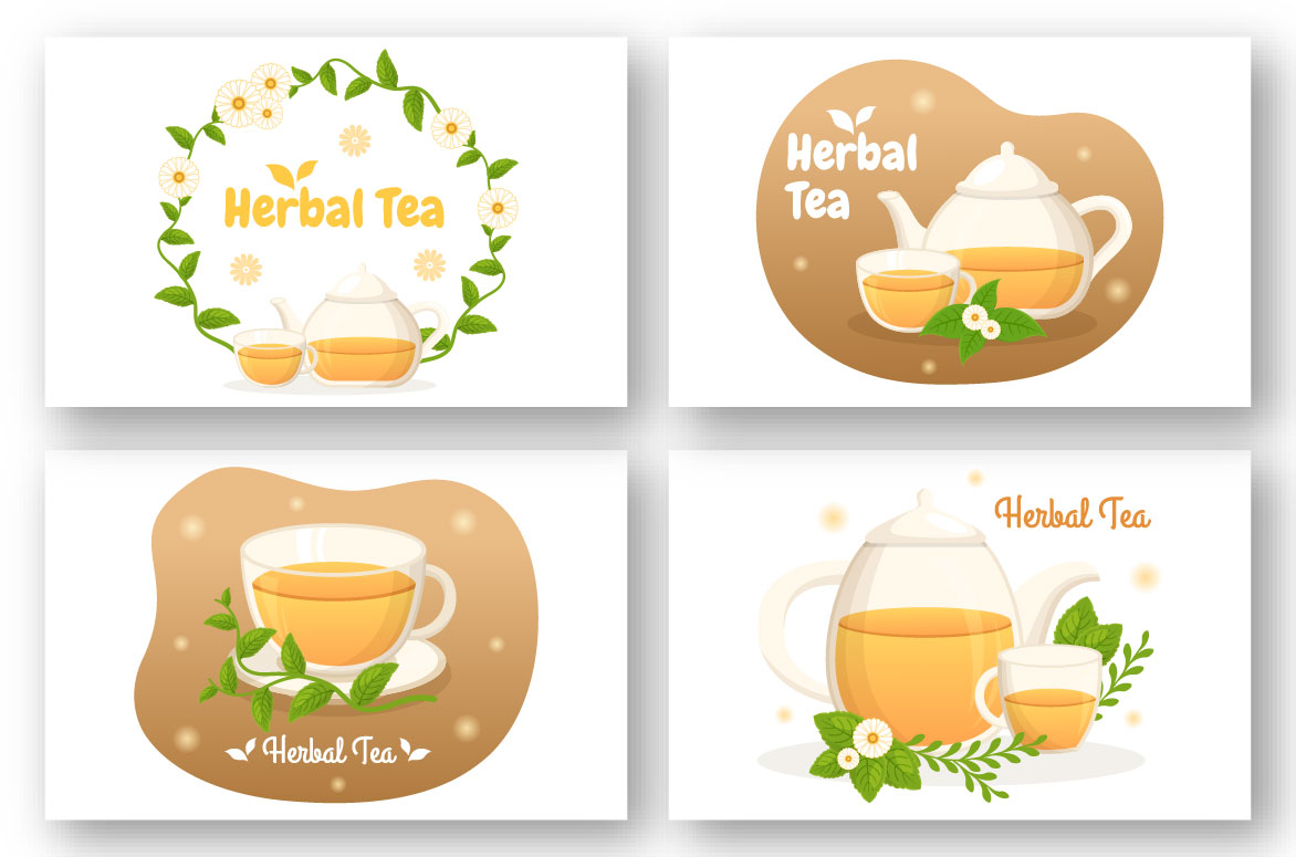 10 Herbal Tea Chamomile Leaves Illustration set.