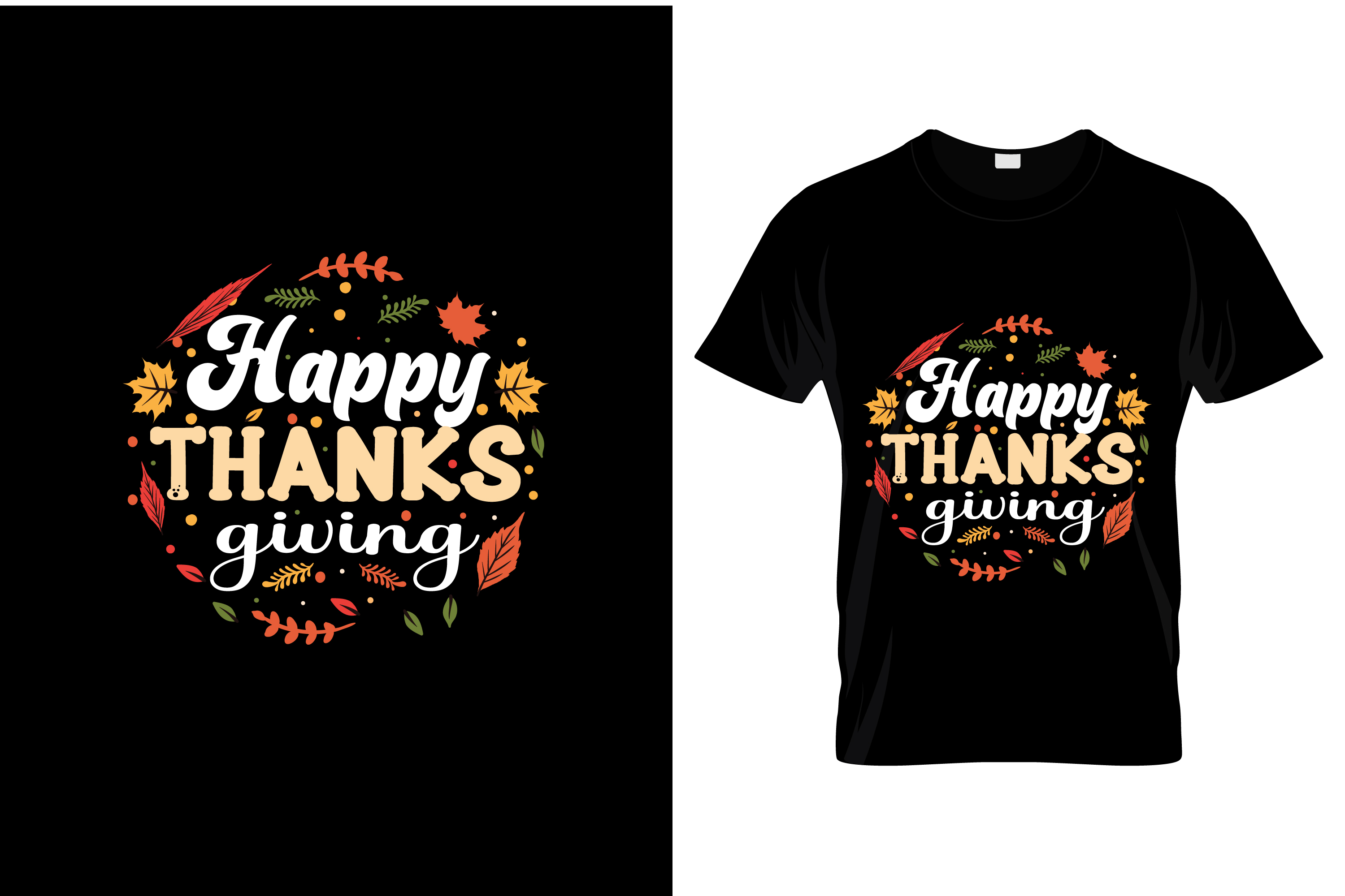 Image of black t-shirt with exquisite autumn foliage print.