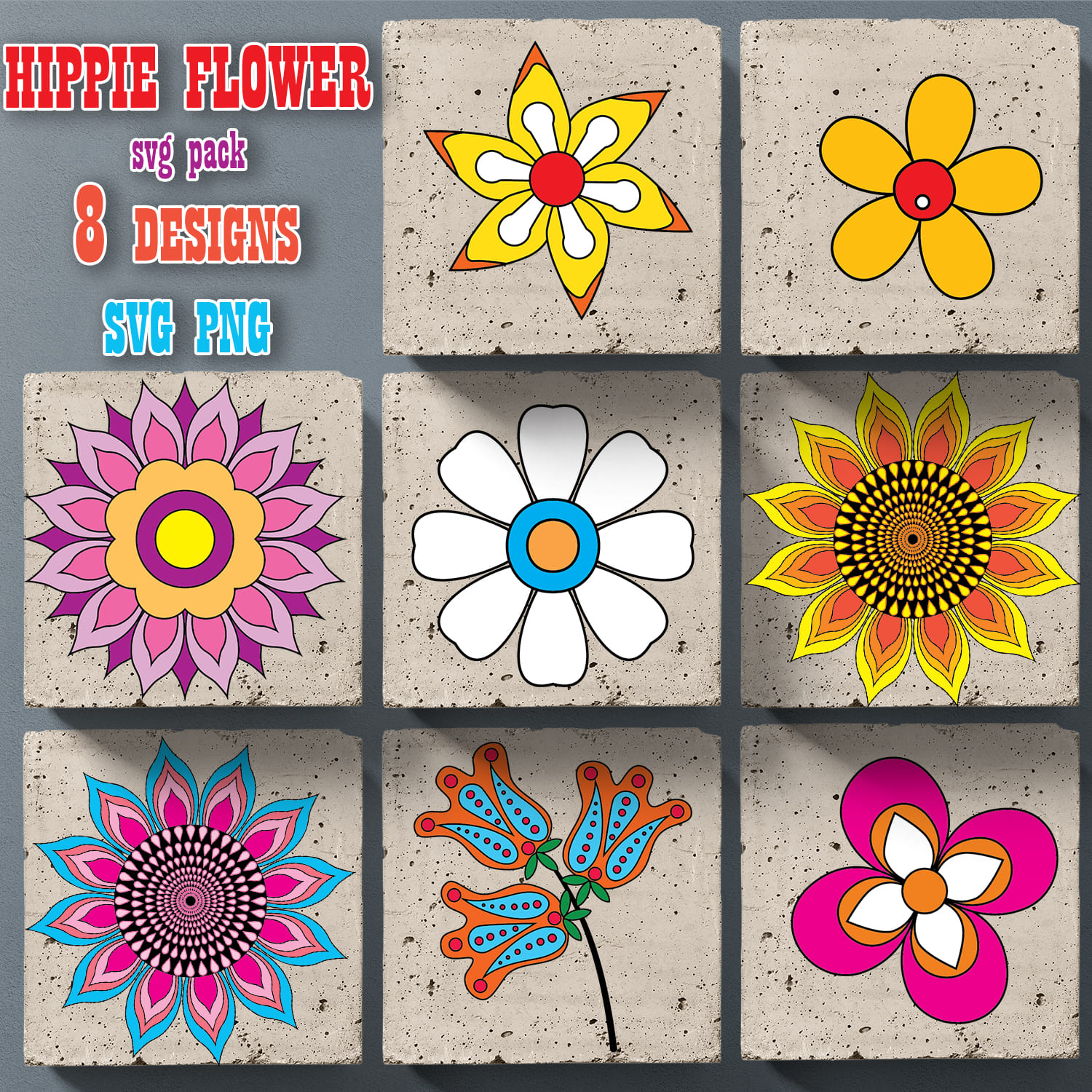 Hippie Flower SVG T-shirt Designs Bundle - main image preview.