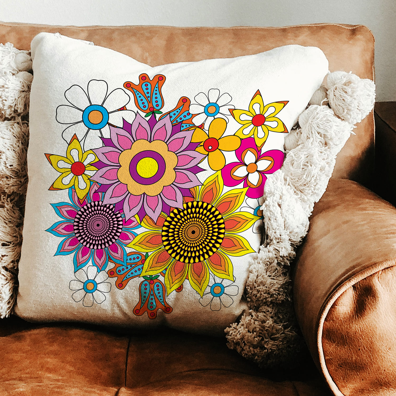 Pillow with hippie flower.