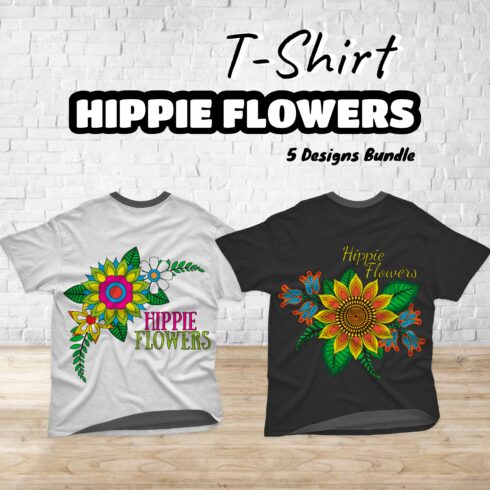 Hippie Flowers SVG T-shirt Designs Bundle - main image preview.