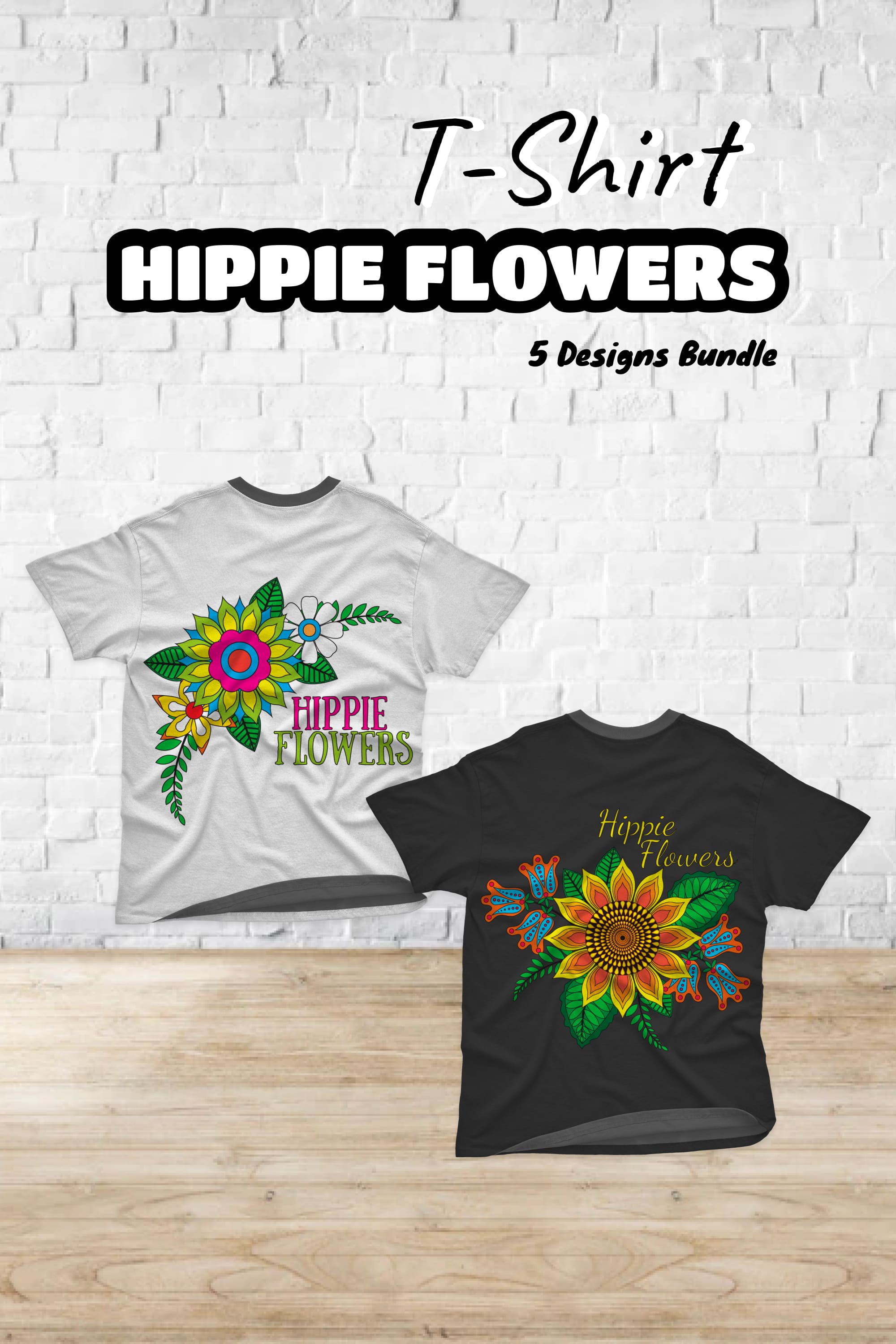 Hippie Flowers SVG T-shirt Designs Bundle - pinterest image preview.