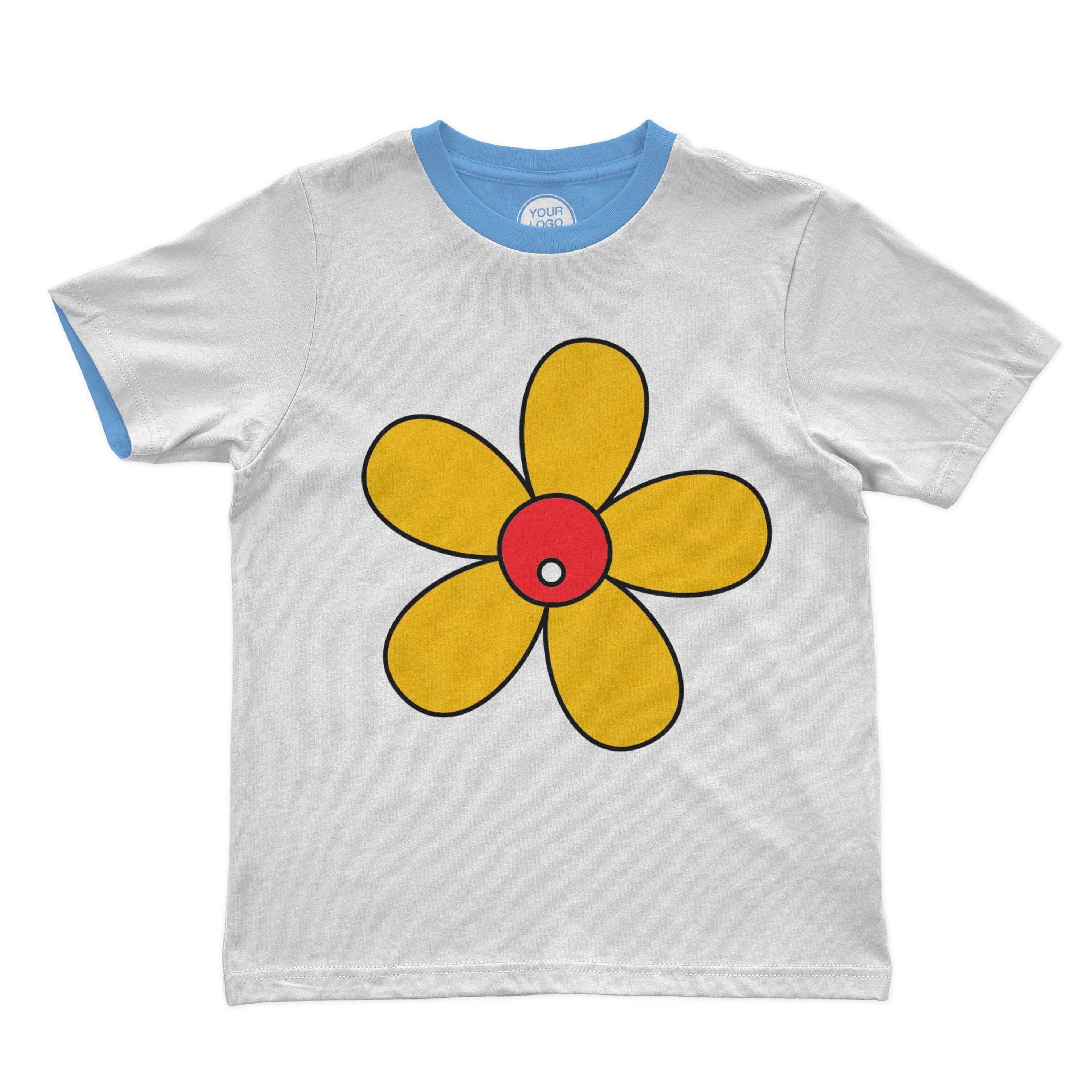 Hippie t-shirt with yellow flower design.