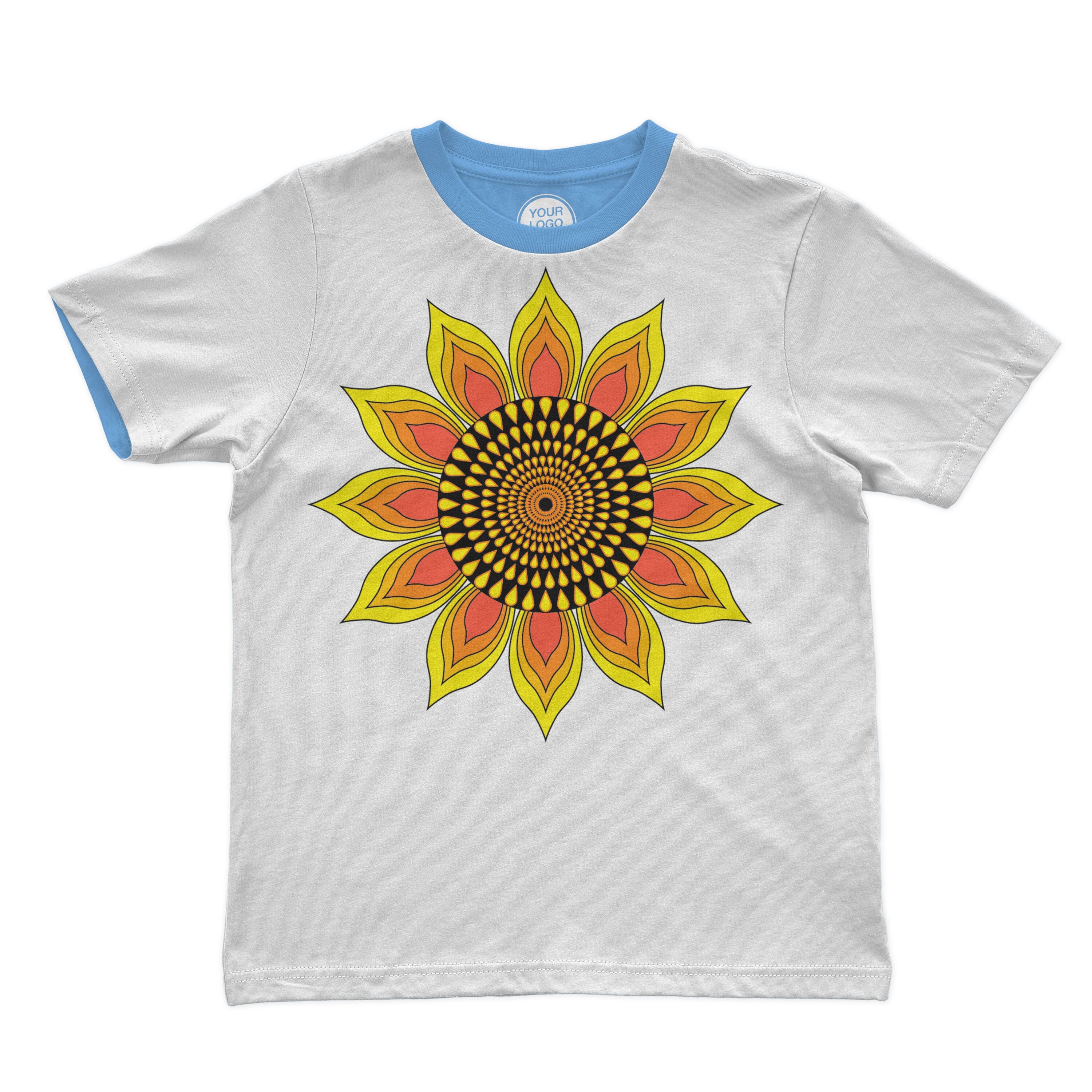 Hippie sunflower printed on the t-shirt.