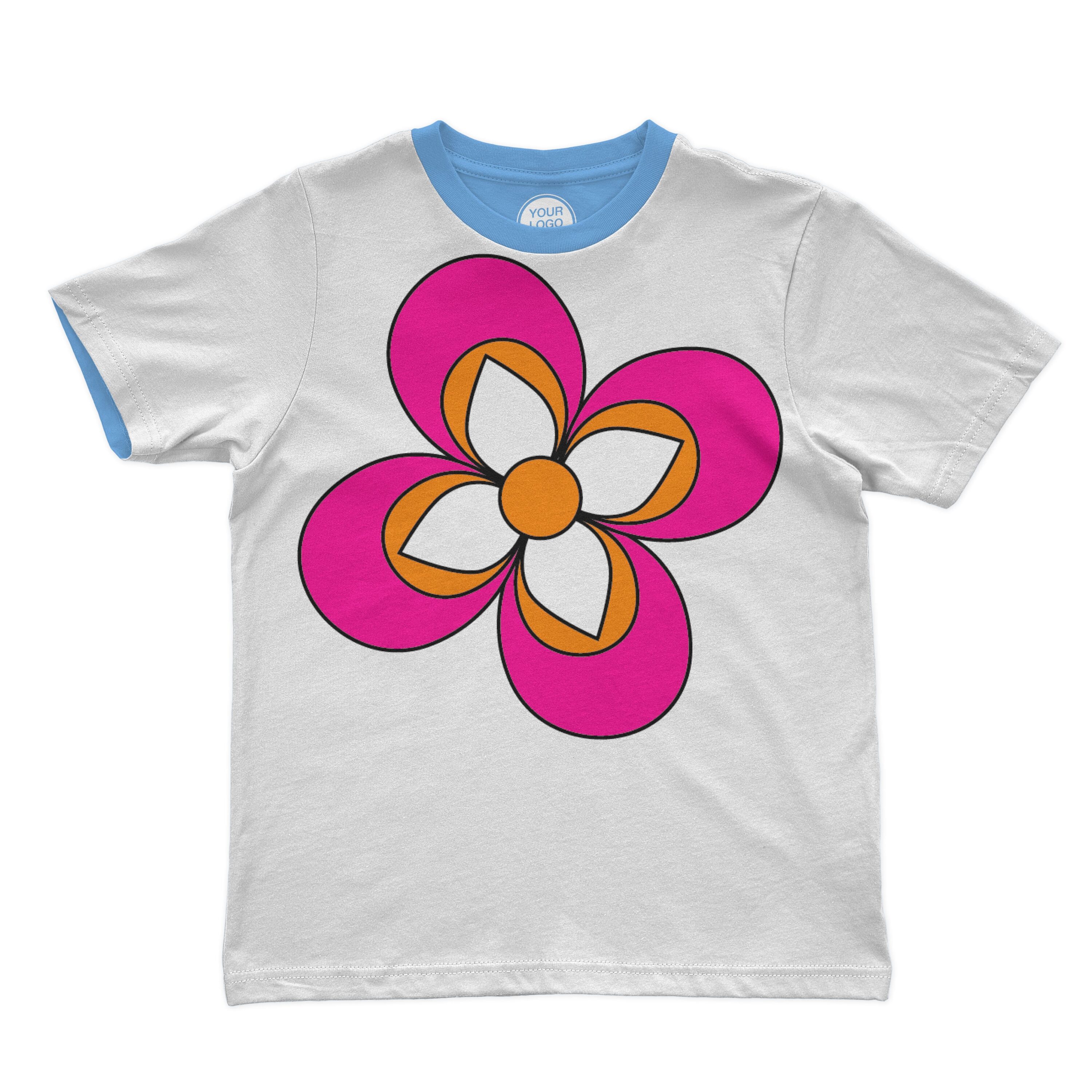 Cute pink flower on the white t-shirt design.