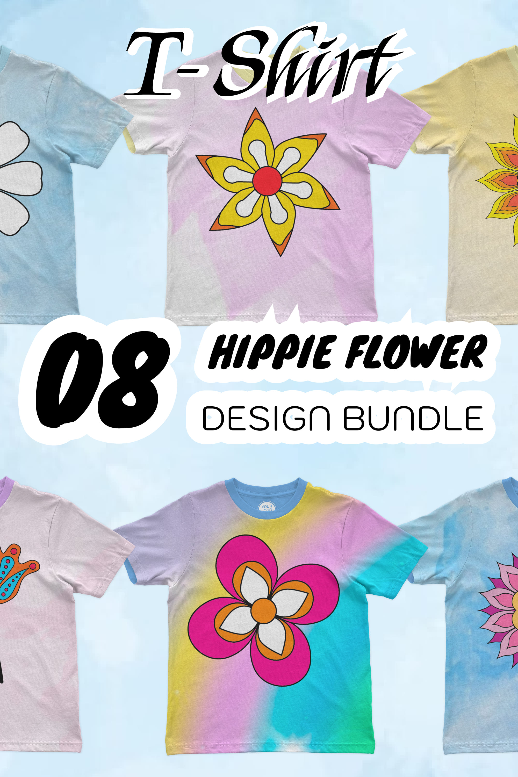 Hippie Flower SVG T-shirt Designs Bundle - pinterest image preview.