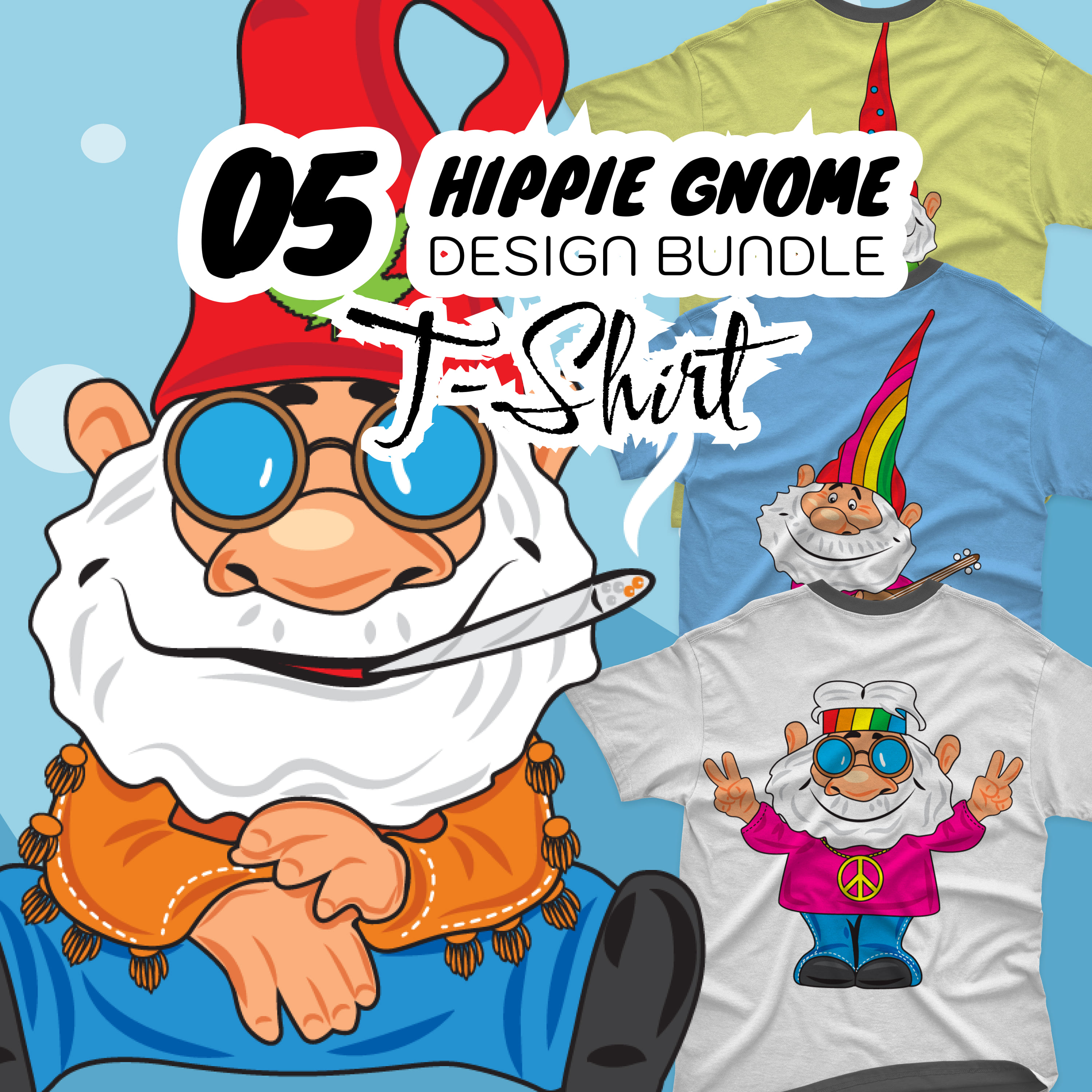 Hippie Gnome SVG T-shirt Designs Bundle - main image preview.