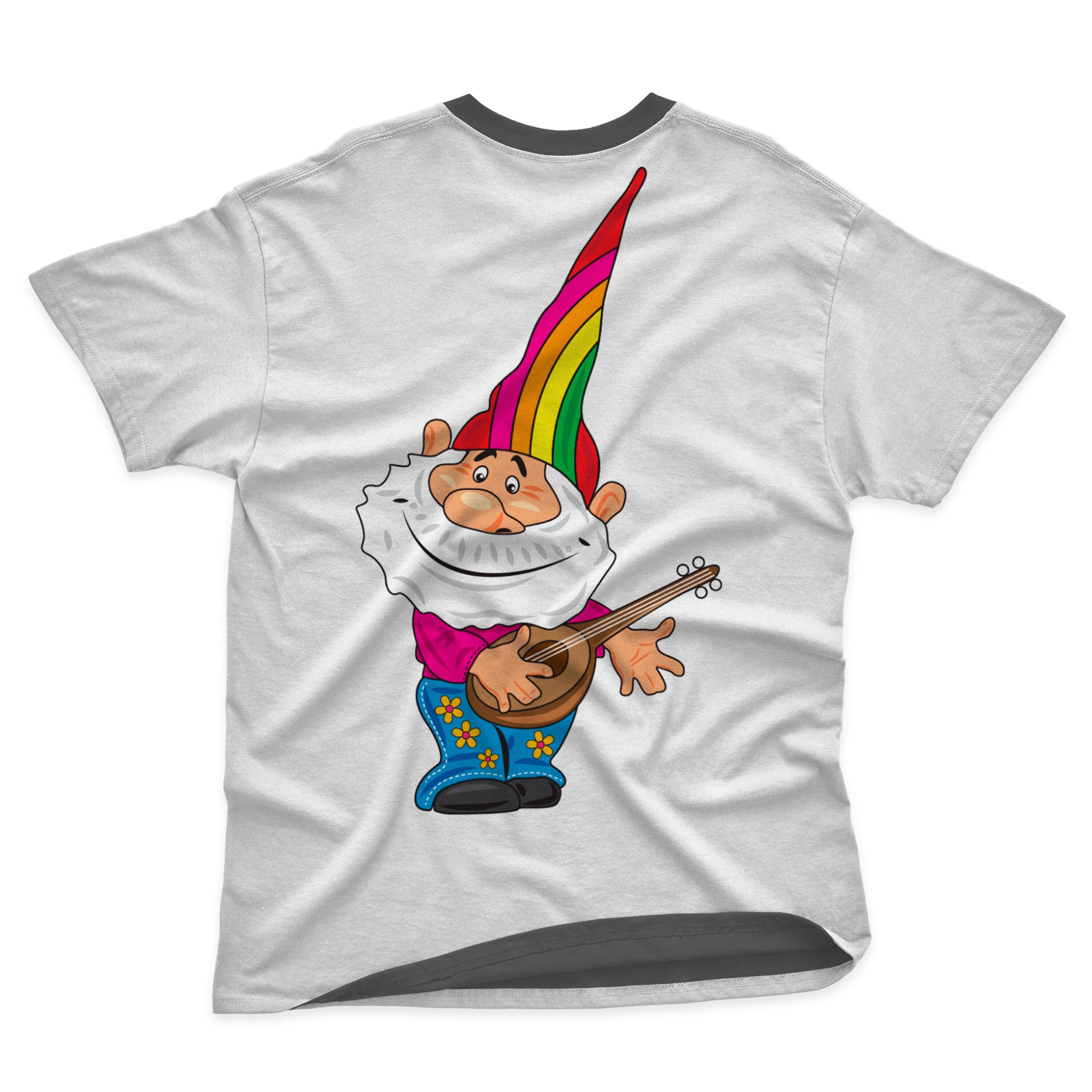 Funny gnome with big hat printed on the t-shirt.