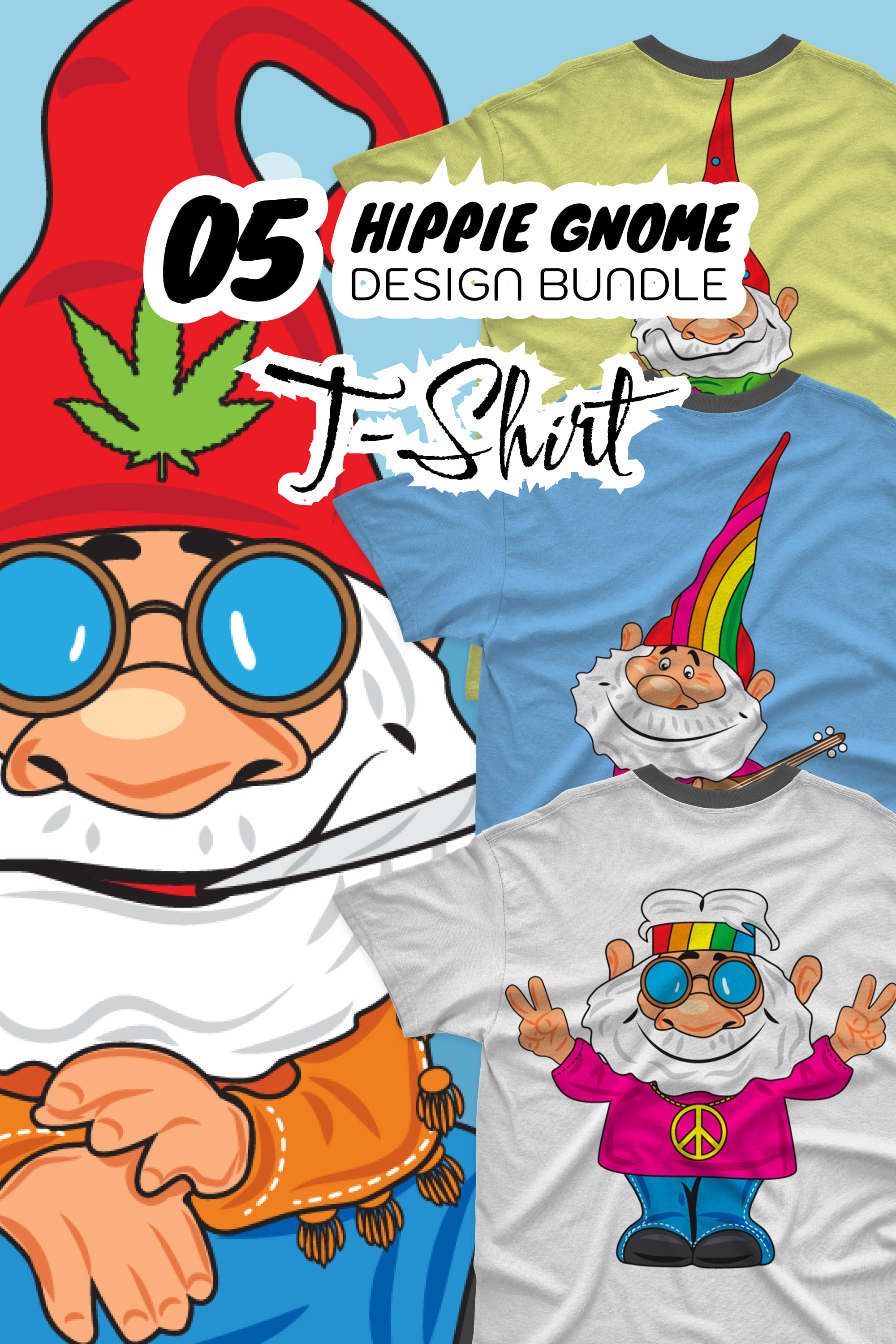 Hippie Gnome SVG T-shirt Designs Bundle - pinterest image preview.