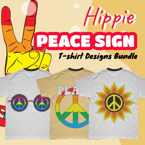 Hippie Peace Sign SVG T-shirt Designs Bundle - main image preview.