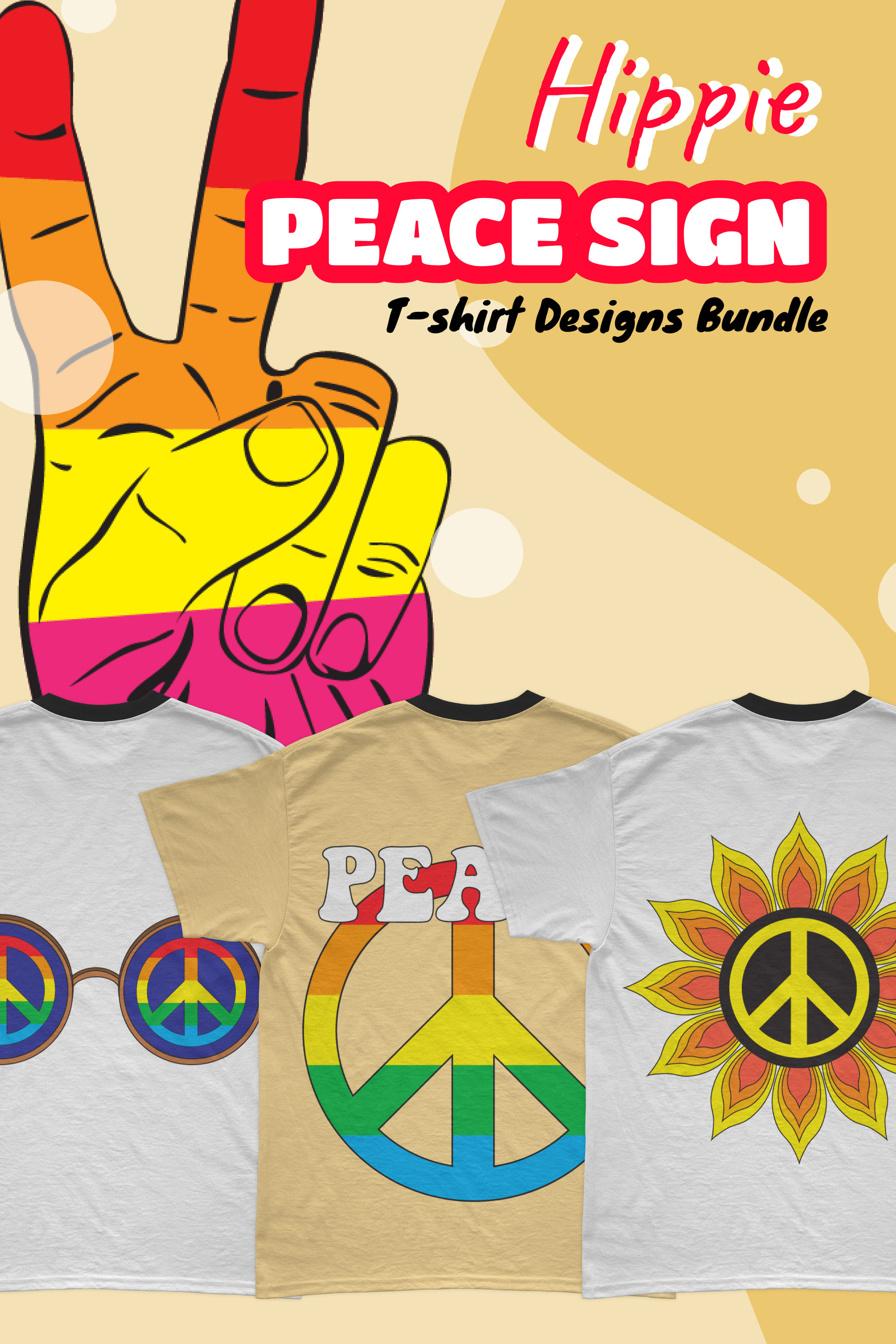 Hippie Peace Sign SVG T-shirt Designs Bundle - pinterest image preview.