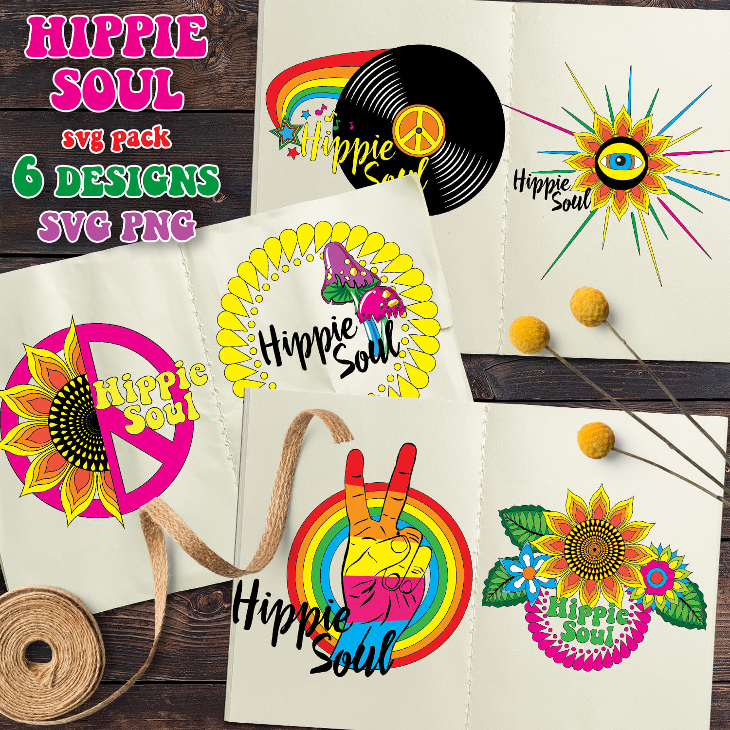 Hippie Soul SVG T-shirt Designs Bundle - main image preview.