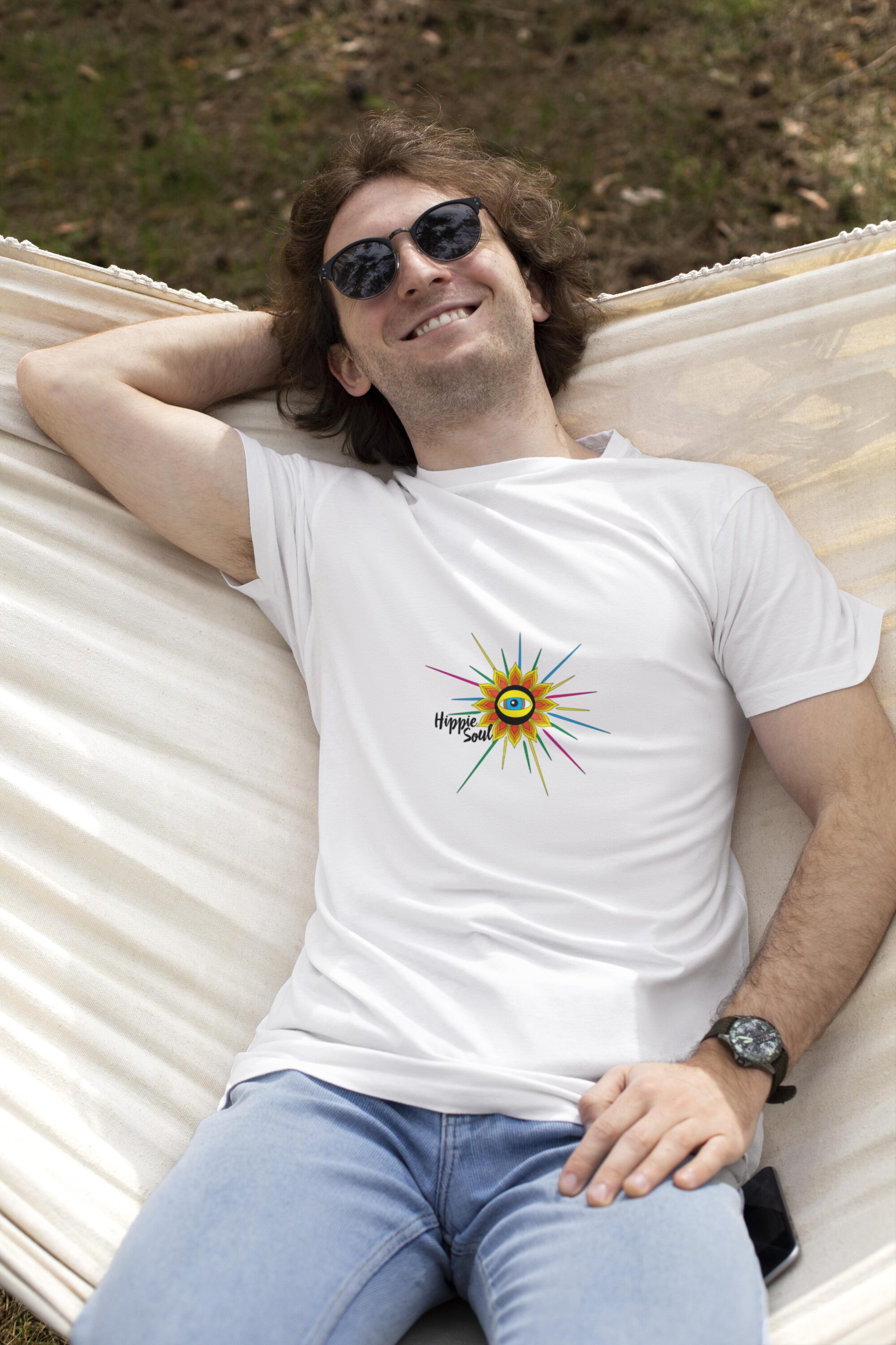 Hippie t-shirt design in minimalistic style.