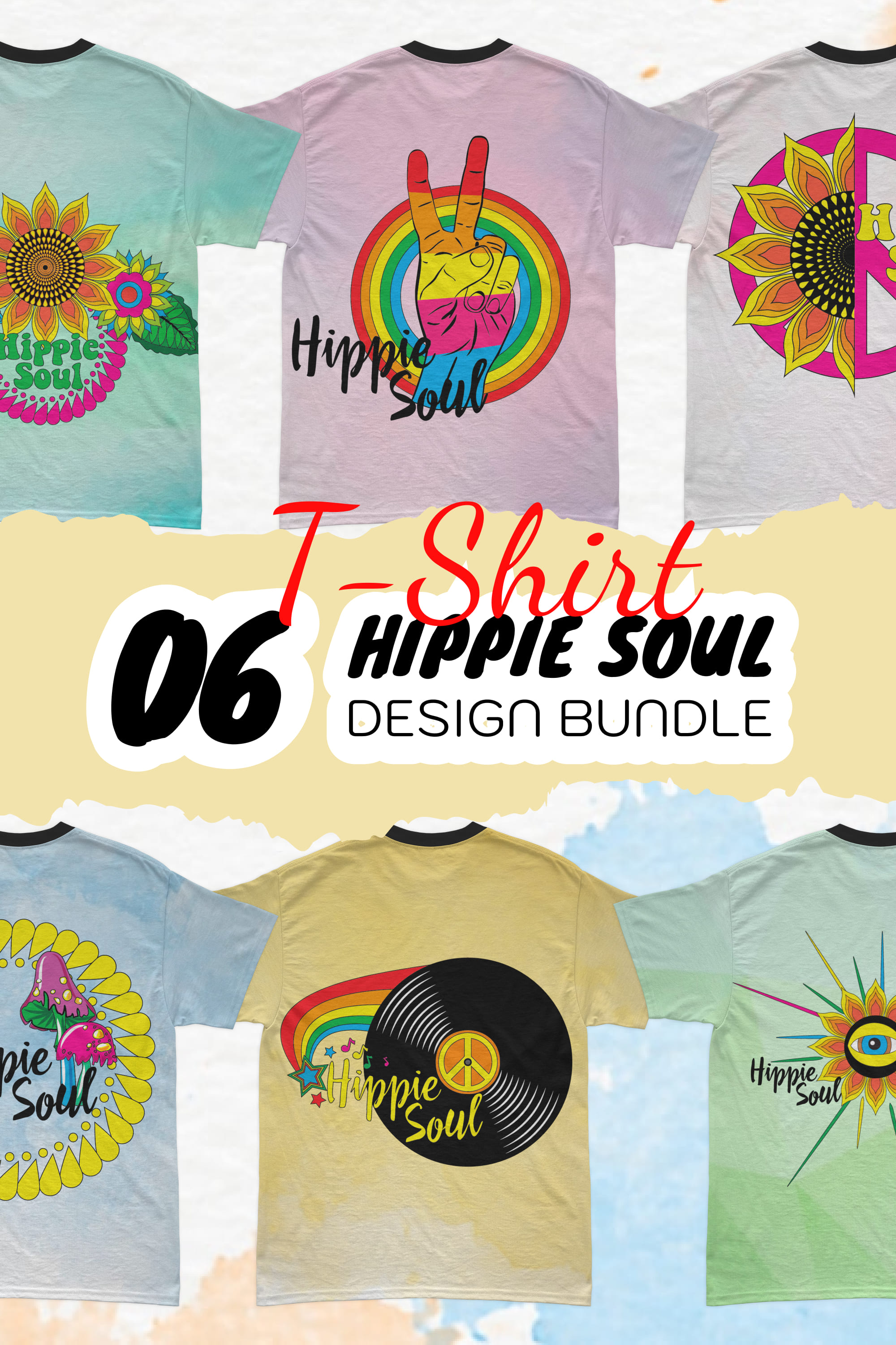 Hippie Soul SVG T-shirt Designs Bundle - pinterest image preview.