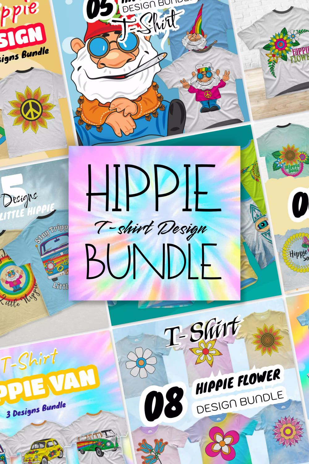 Hippie T-shirt Design Bundle - Pinterest.
