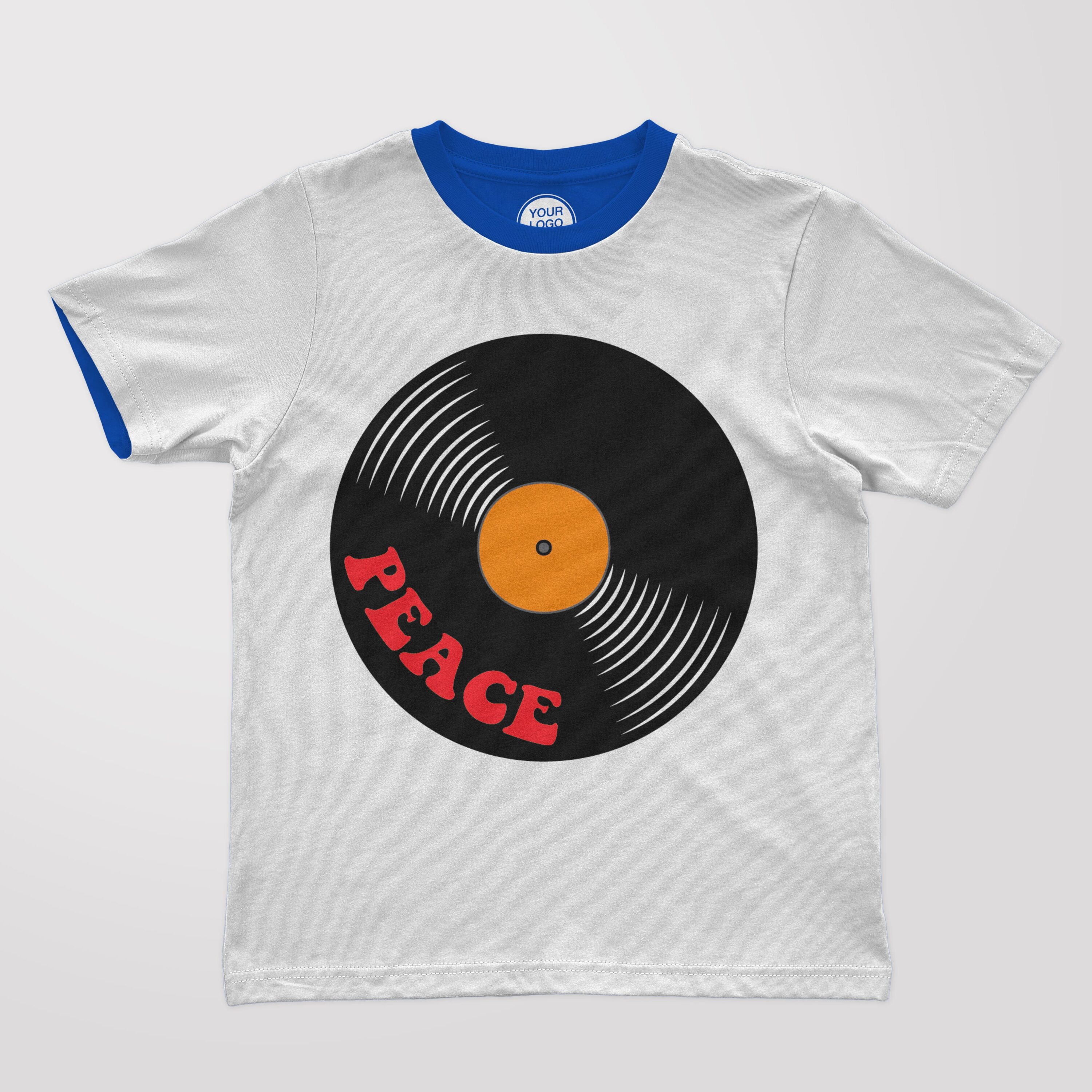 T-shirt design with printed peace vinyl on it.