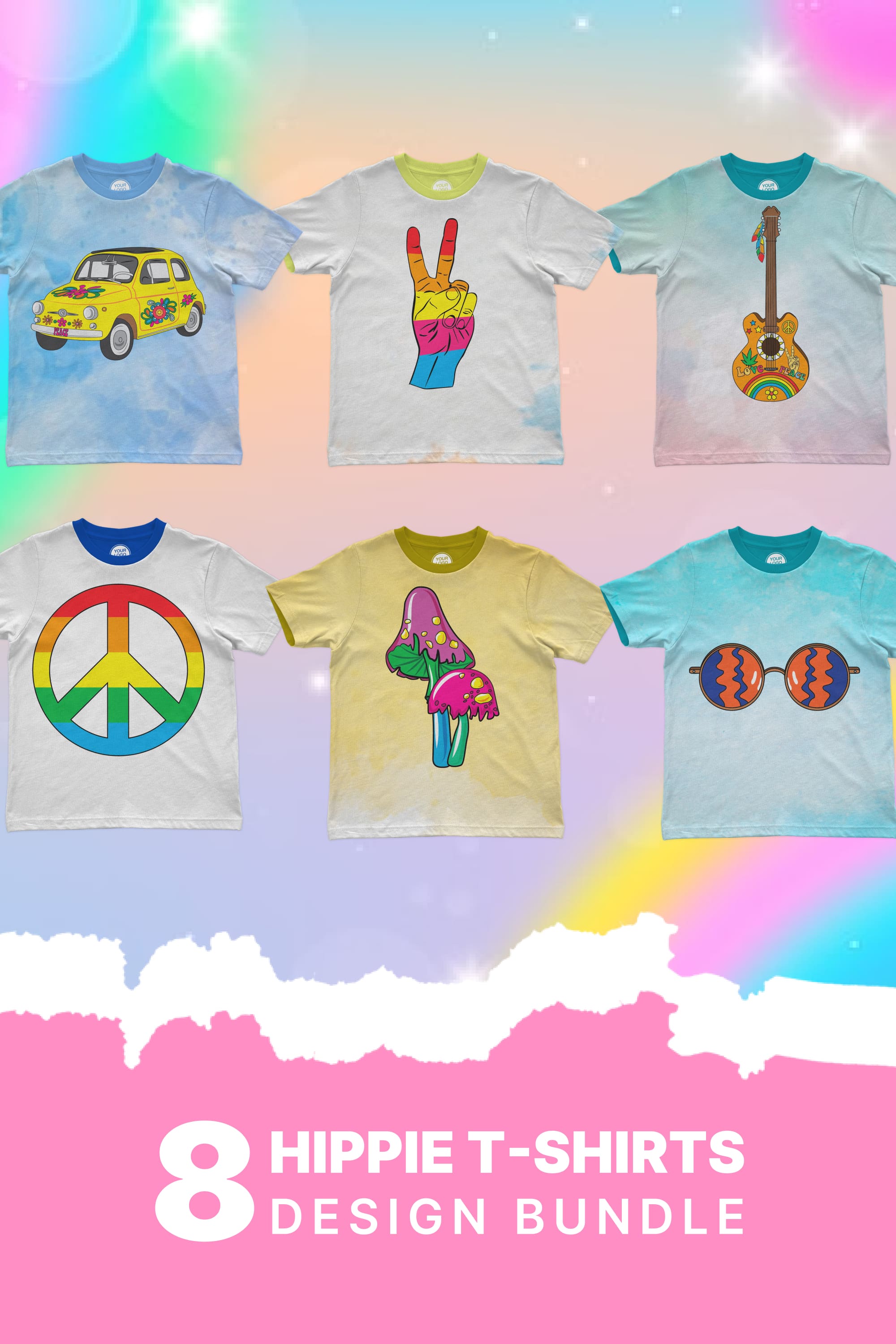 Hippie t-shirt designs bundle - pinterest image preview.
