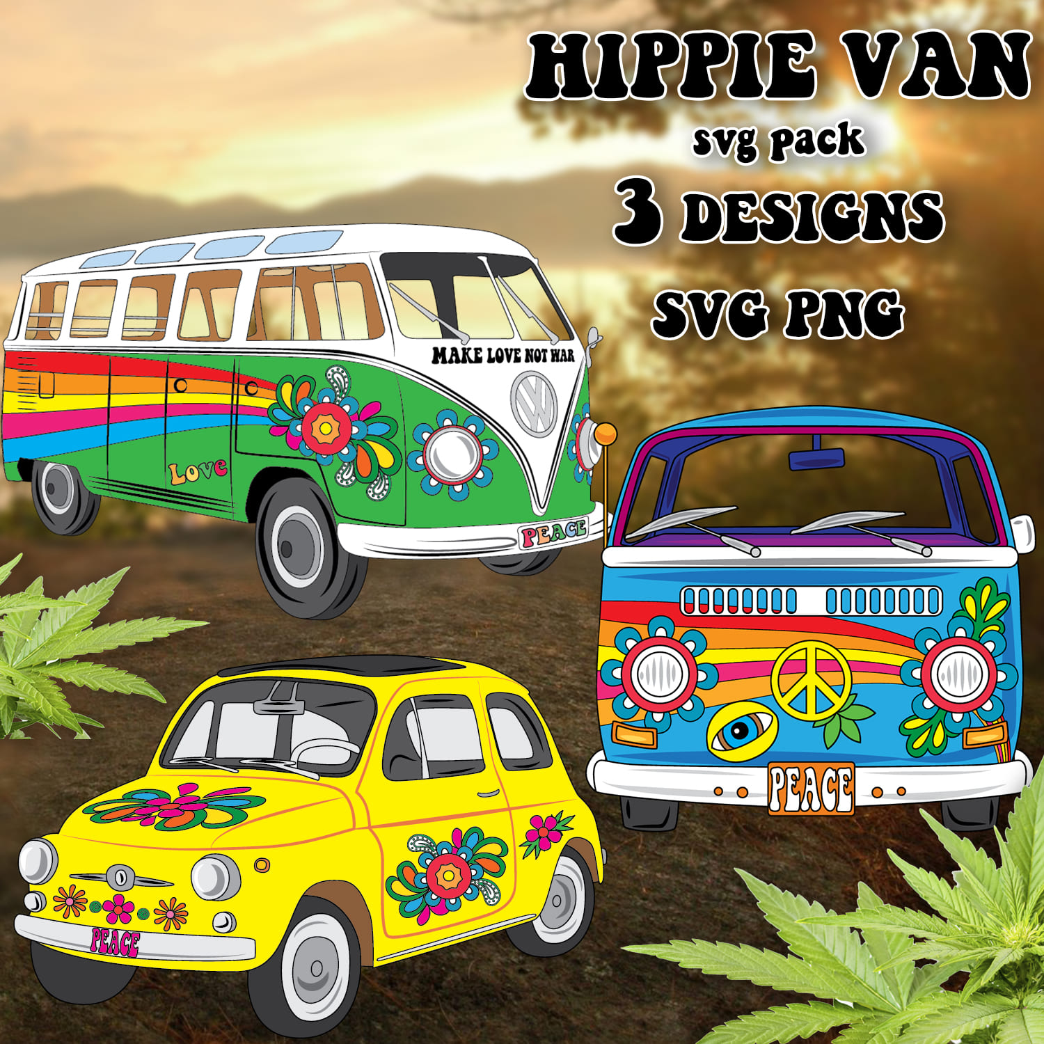 Hippie Van SVG T-shirt Designs Bundle - main image preview.