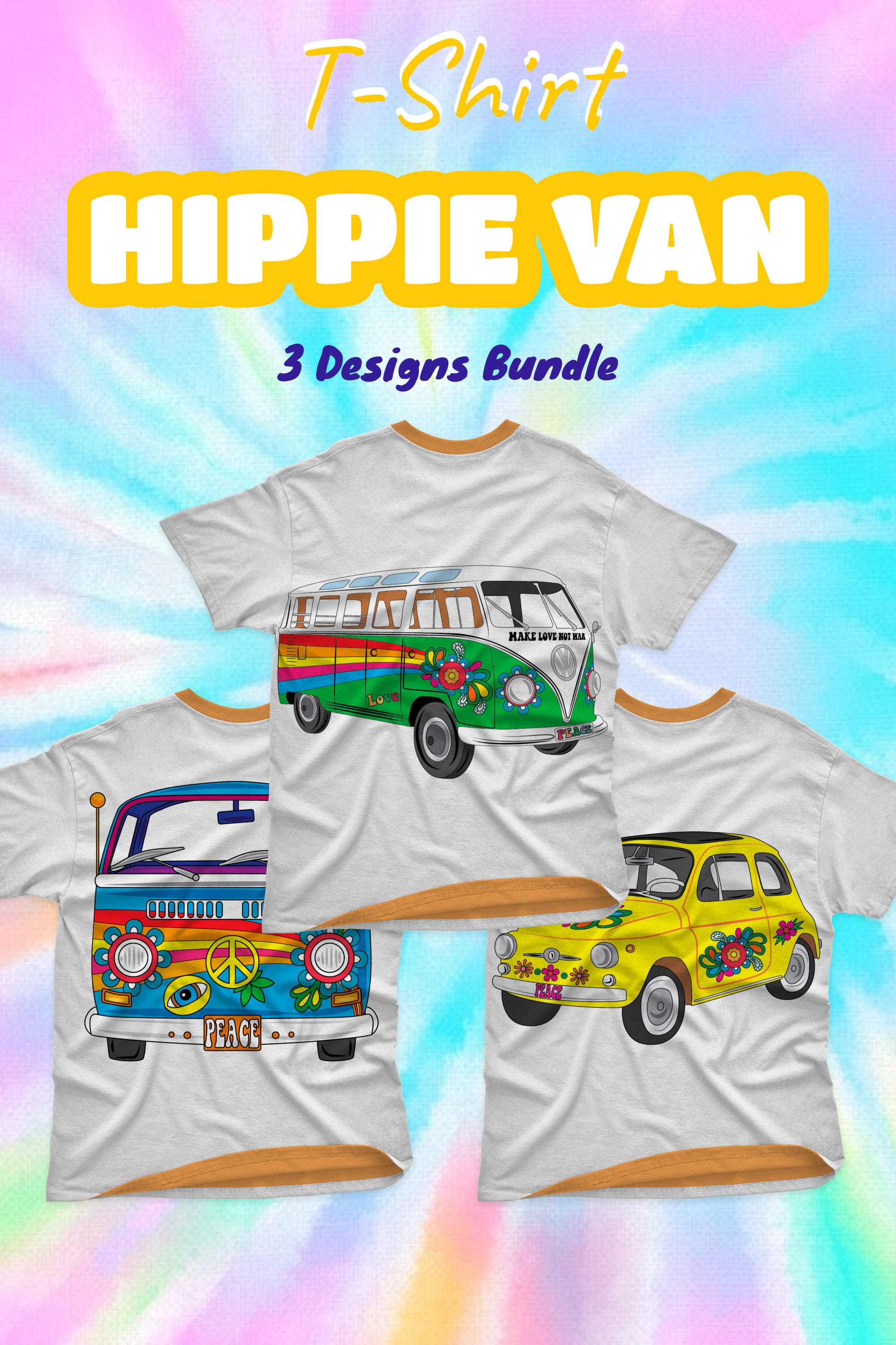 Hippie Van SVG T-shirt Designs Bundle - pinterest image preview.