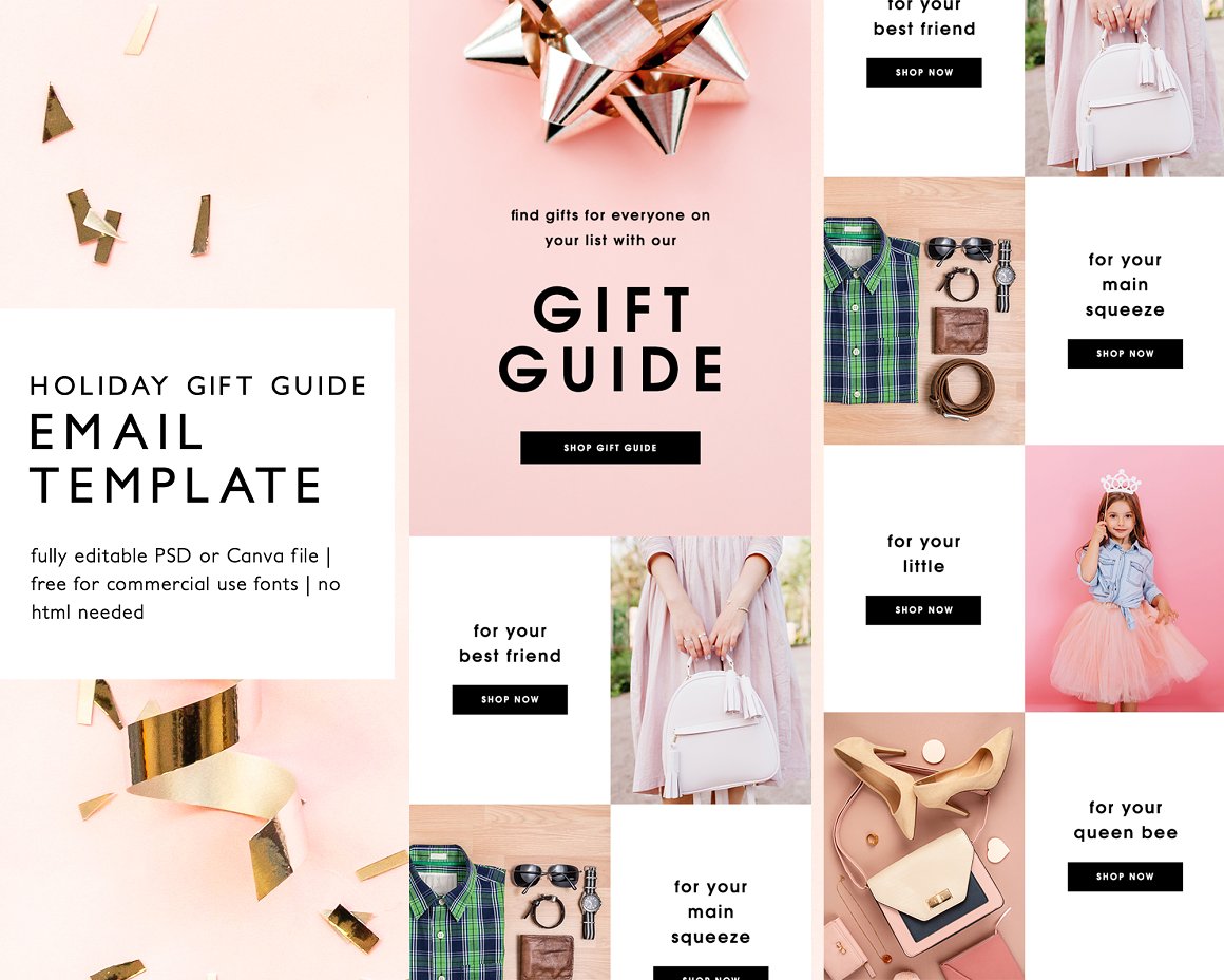 Pink and white holiday gift guide email template.