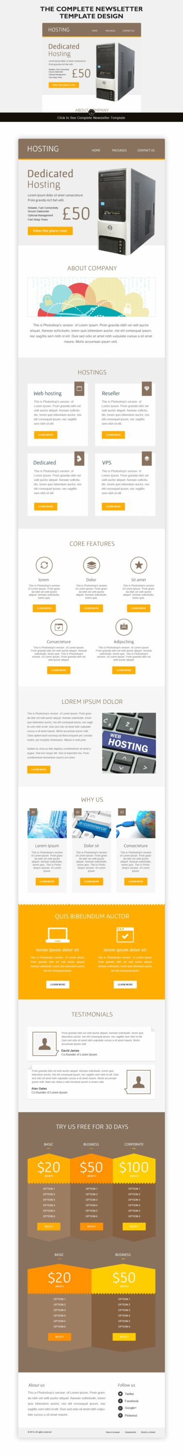 Hosting responsive email template on a gray background.