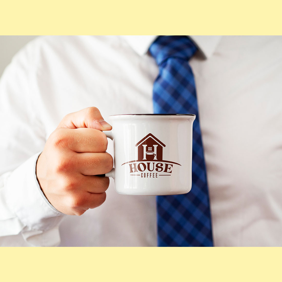 Perfect House Coffee Logo Design with cup mockup.