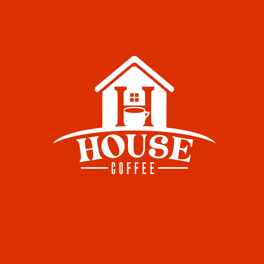 Perfect House Coffee Logo Design preview with red background.