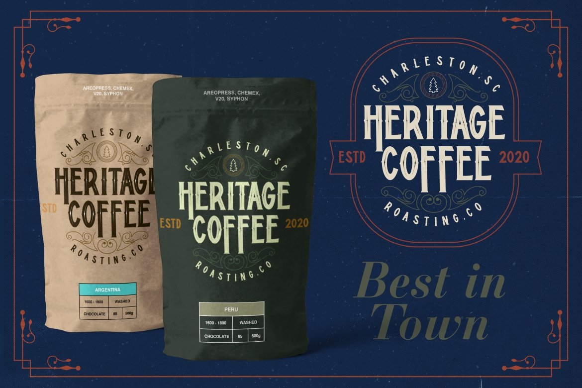 Nice vintGE FONT FOR THE DIFFERENT coffee brand.
