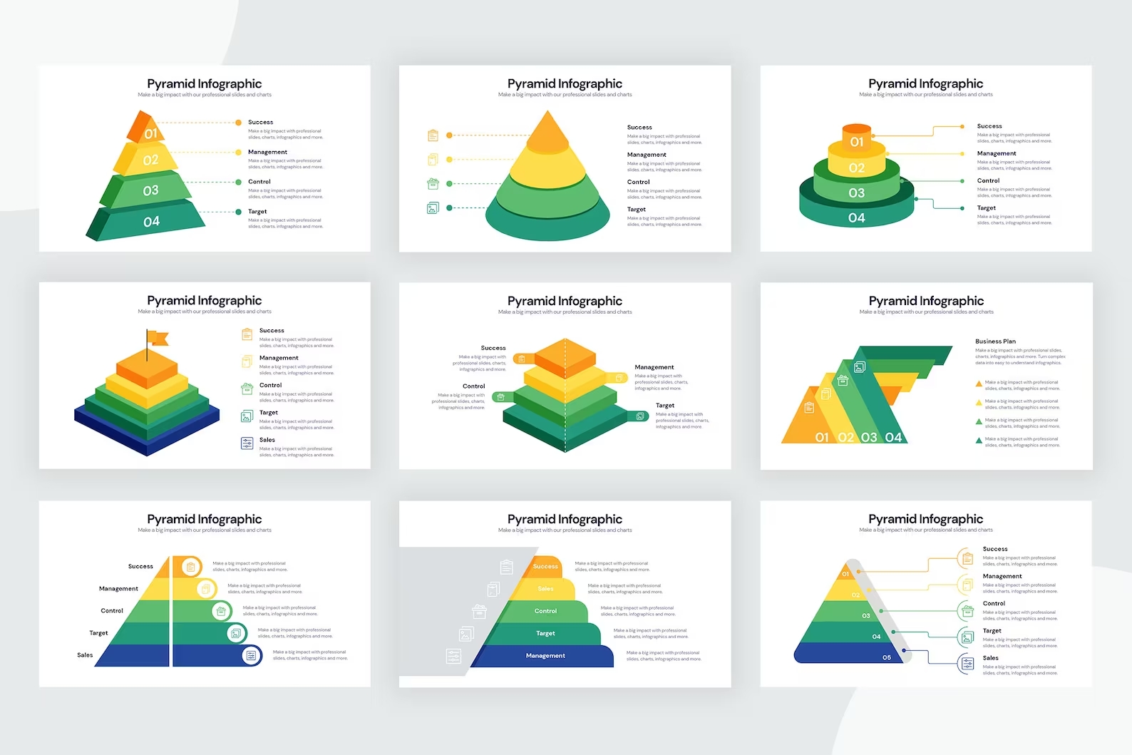 Diverse of pyramid infographics.