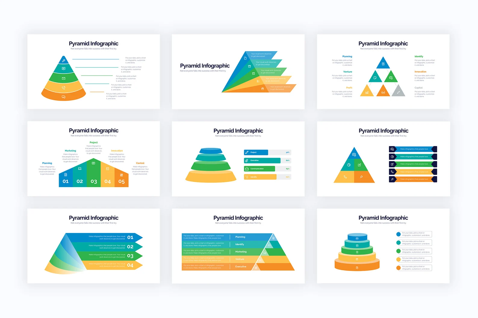 So creative and bright infographics in the different shapes.
