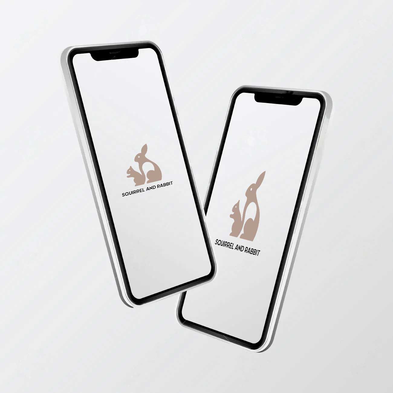 Squirrel and Rabbit Logo smartphone mockup.