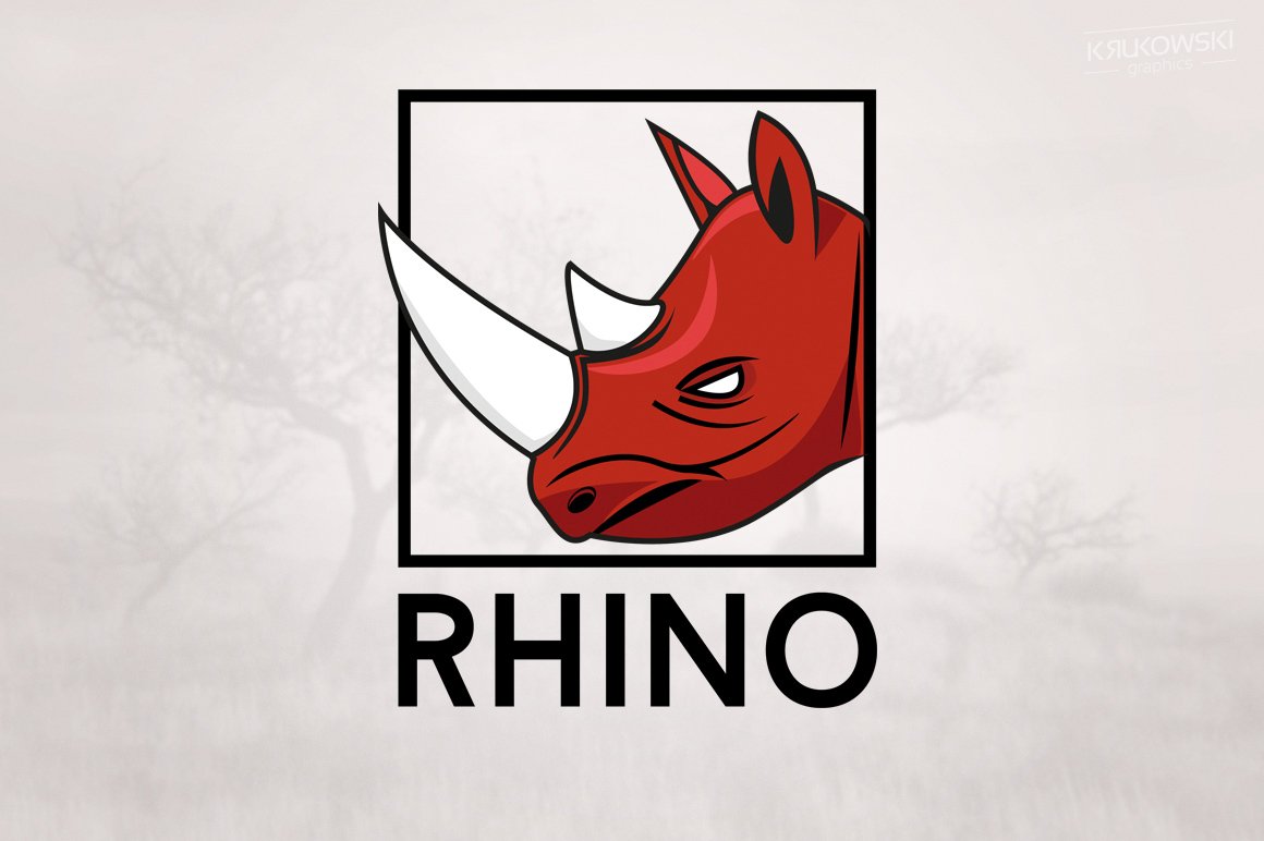 Angry red rhino with a big horn.