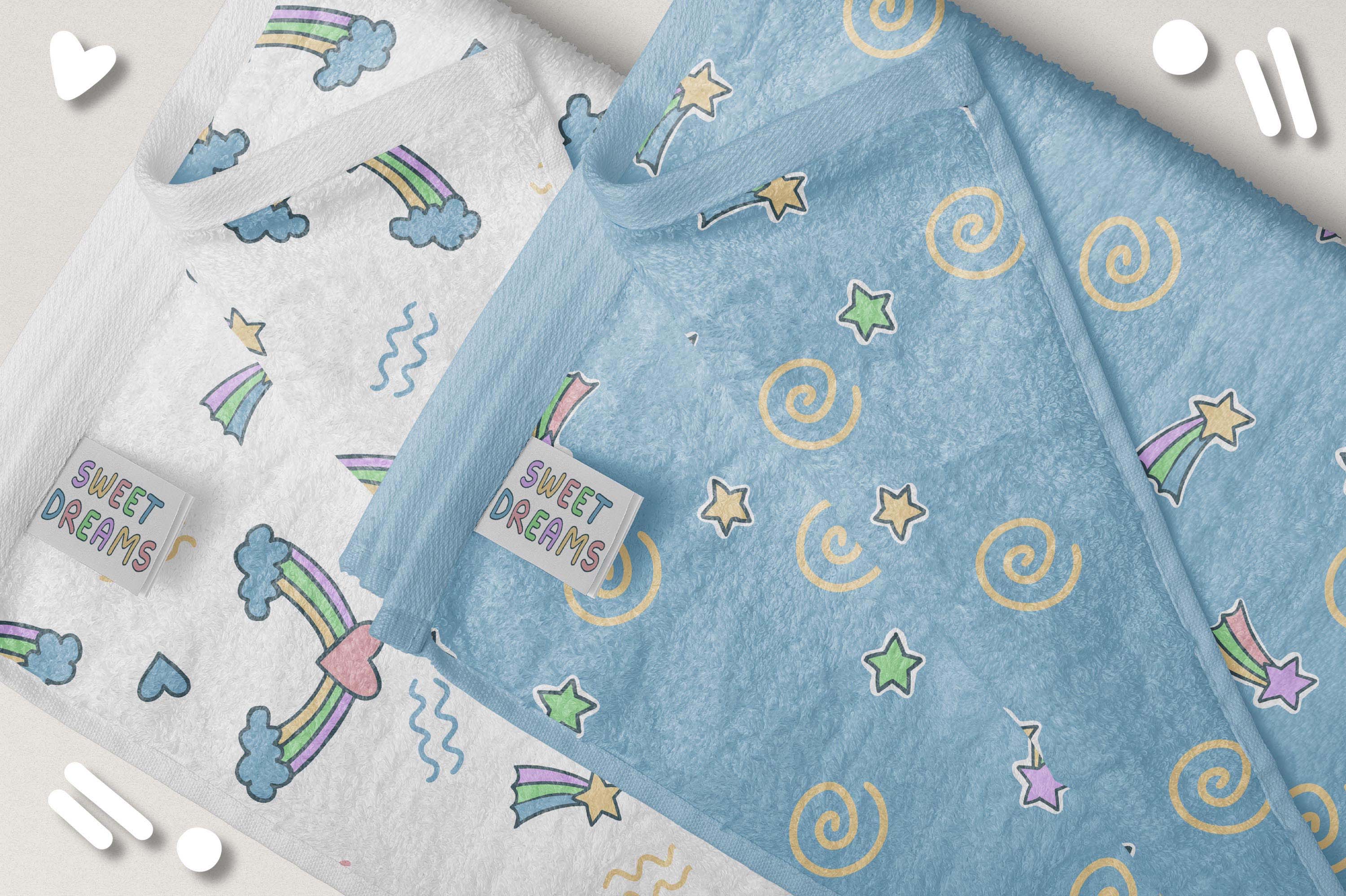 Baby Sweet Dreams Seamless Patterns Set with towels mockup.